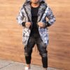 Parka pentru iarna cu eco blana si fermoare decorative-negru/alb cod 3061
