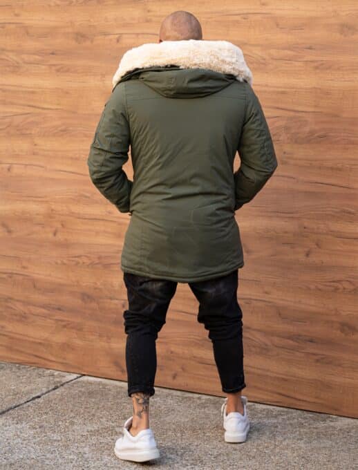 Parka pentru iarna cu gluga si eco blana-kaki cod 7973-2
