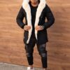 Parka pentru iarna cu gluga si eco blana-negru cu blana alba cod 8445-1