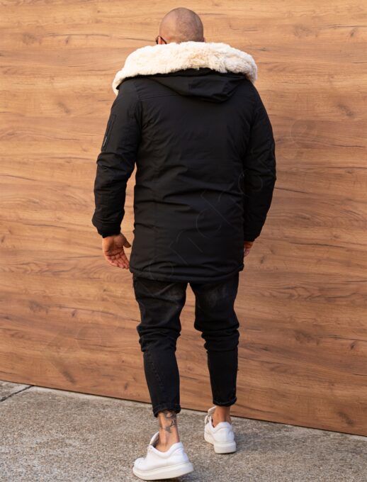 Parka pentru iarna cu gluga si eco blana-negru cod 7973