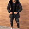 Parka pentru iarna cu gluga si eco blana-negru cu blana neagra cod 8445