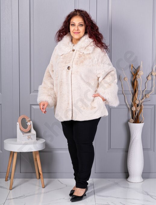 Palton maxi din blana eco cu guler cochet-capucino cod 230129-1