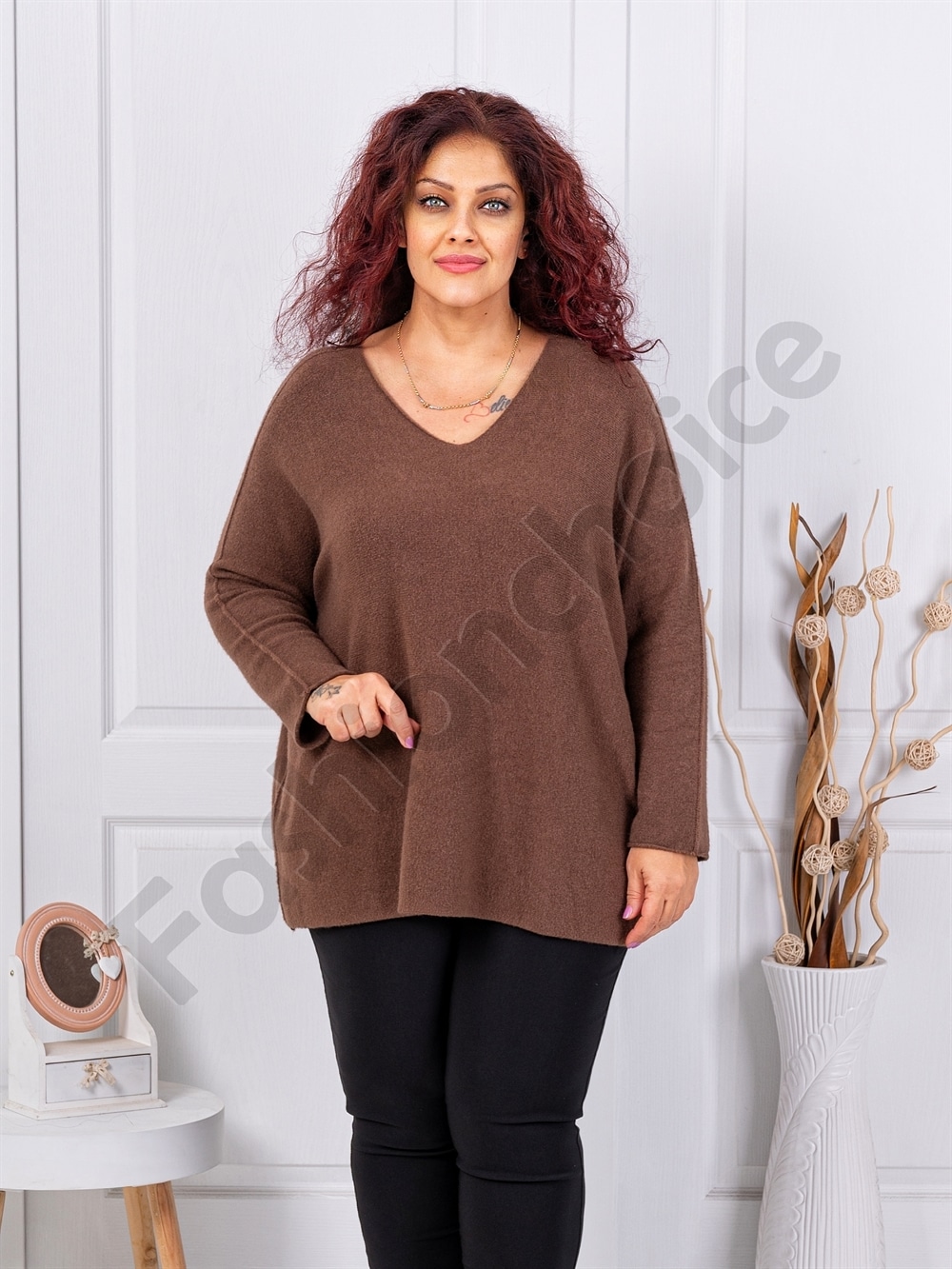Tunica super maxi tricotata cu decolteu in forma V-camel cod 920-7