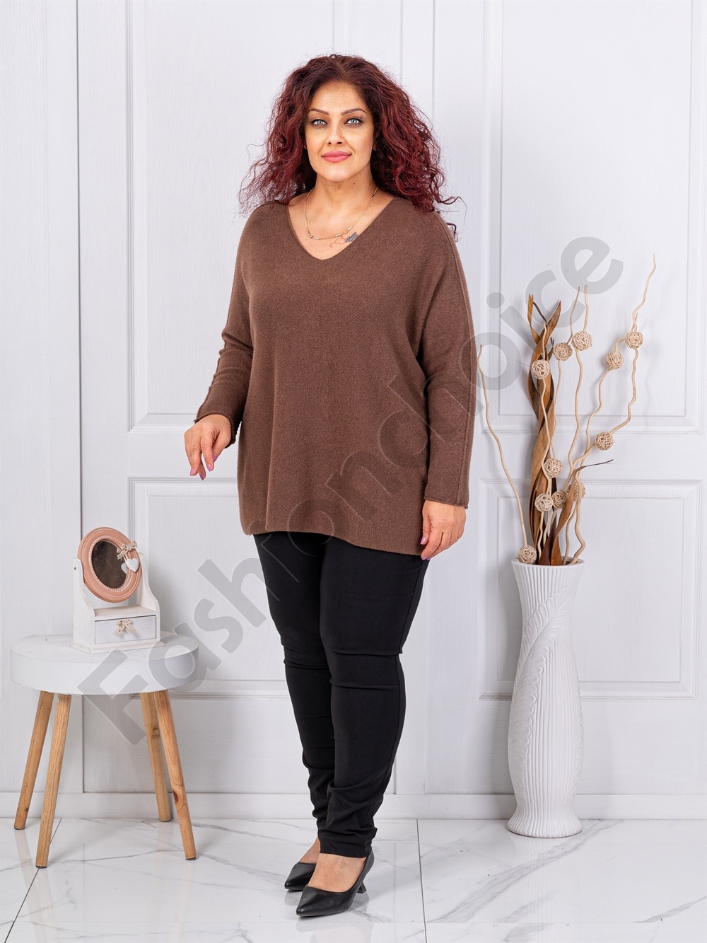 Tunica super maxi tricotata cu decolteu in forma V-camel cod 920-7