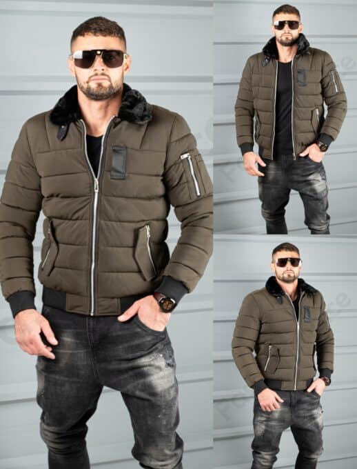 Geaca bomber pentru iarna din material rezistend la apa-kaki cod 17301-2