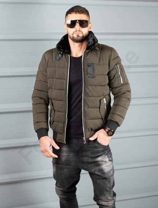 Geaca bomber pentru iarna din material rezistend la apa-kaki cod 17301-2
