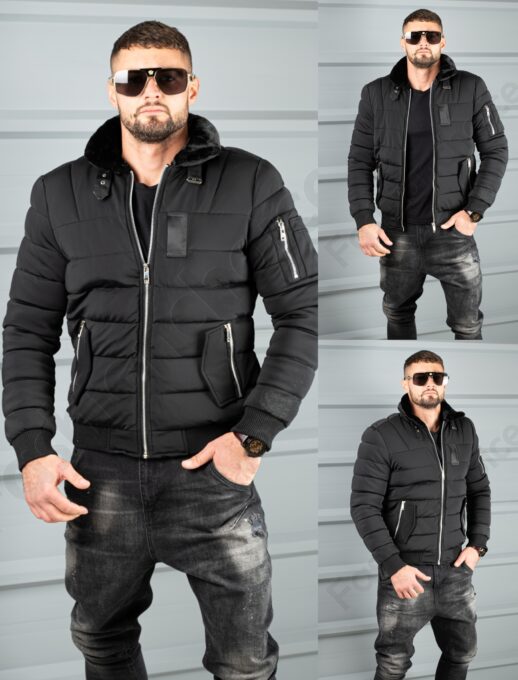 Geaca bomber pentru iarna din material rezistend la apa-negru cod 17301