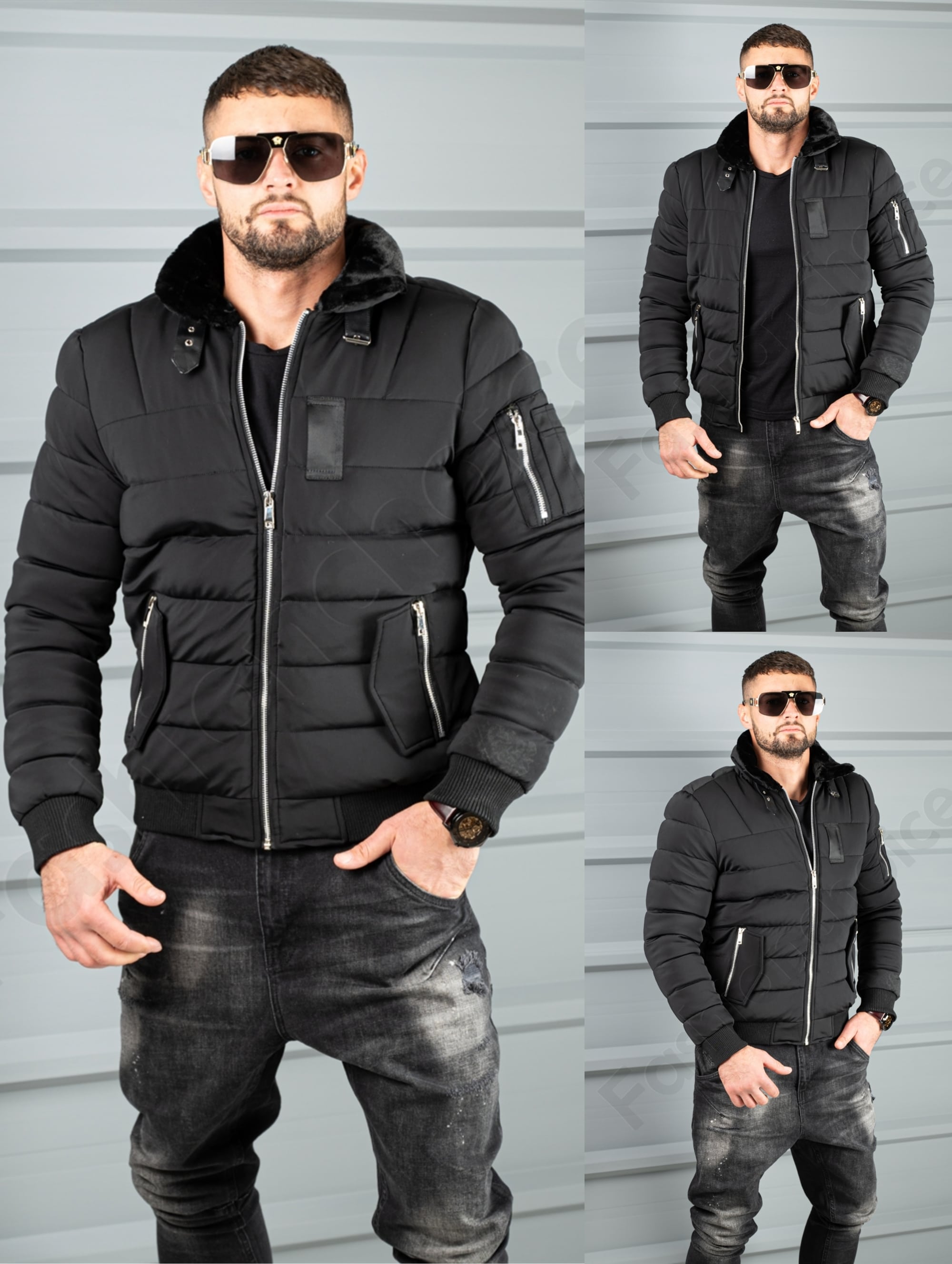 Geaca bomber pentru iarna din material rezistend la apa-negru cod 17301