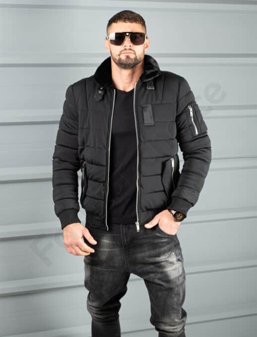 Geaca bomber pentru iarna din material rezistend la apa-negru cod 17301