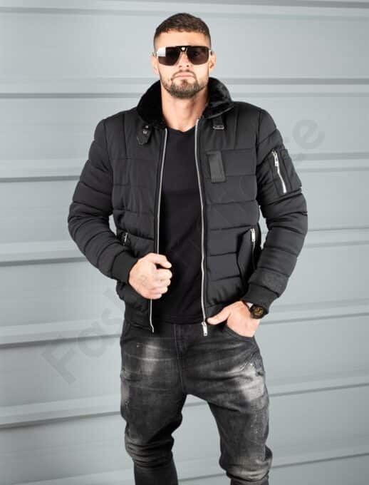 Geaca bomber pentru iarna din material rezistend la apa-negru cod 17301
