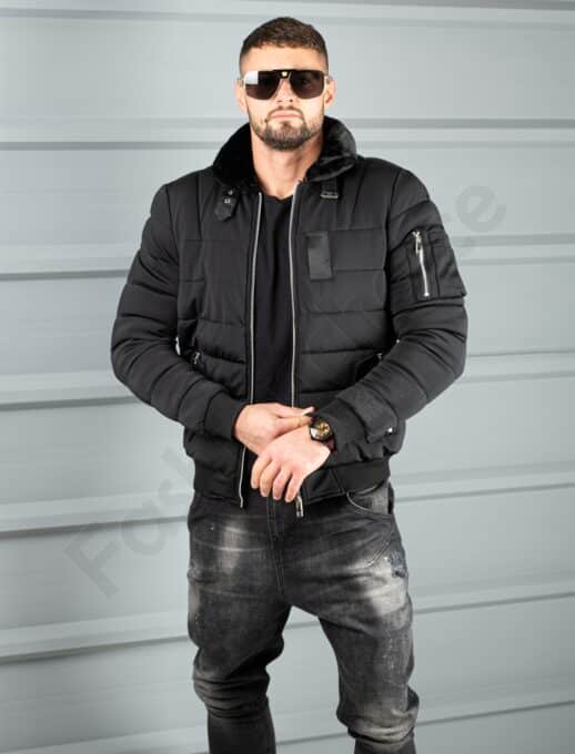 Geaca bomber pentru iarna din material rezistend la apa-negru cod 17301