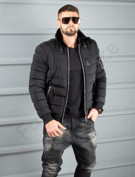 Geaca bomber pentru iarna din material rezistend la apa-negru cod 17301