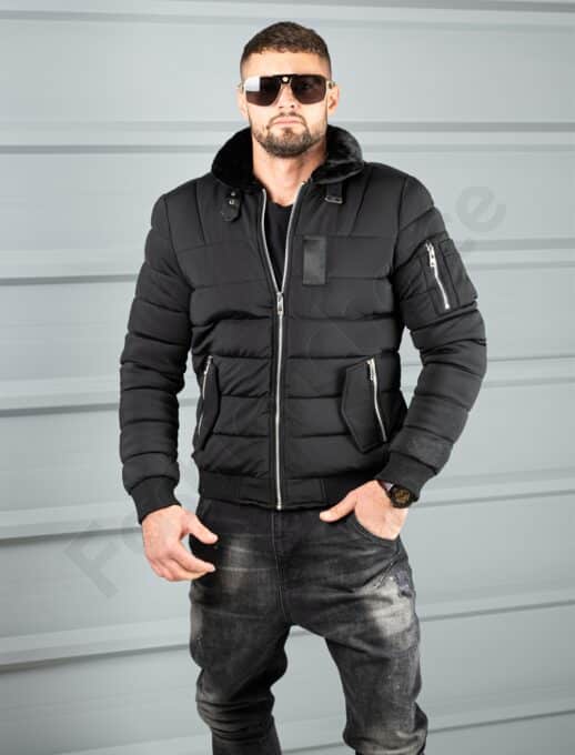Geaca bomber pentru iarna din material rezistend la apa-negru cod 17301