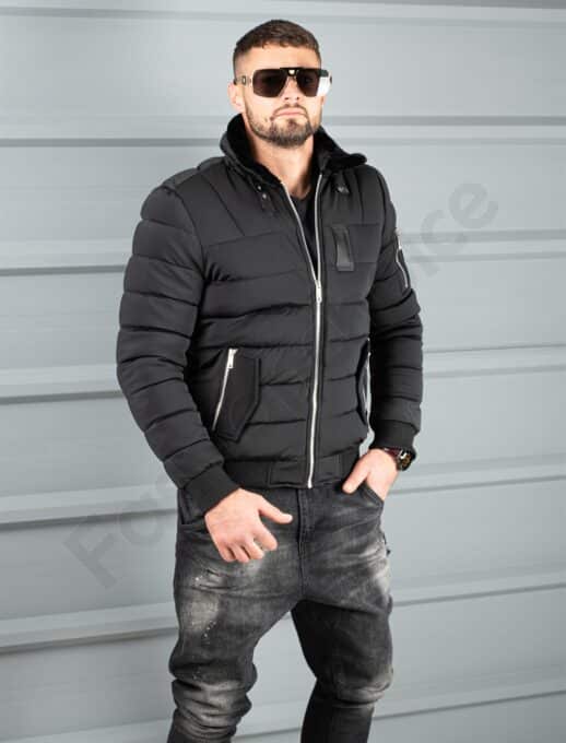 Geaca bomber pentru iarna din material rezistend la apa-negru cod 17301