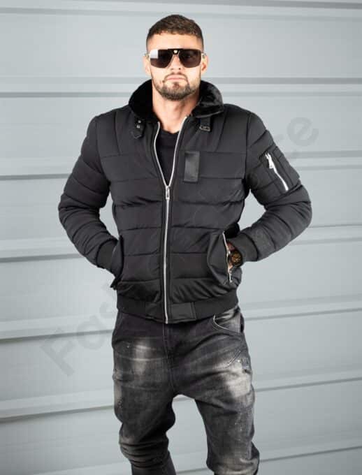 Geaca bomber pentru iarna din material rezistend la apa-negru cod 17301