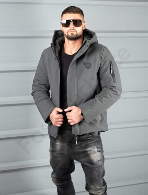 Geaca barbati pentru iarna cu guler inalt si gluga-grafit cod 5332-1