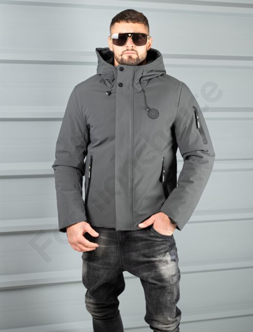 Geaca barbati pentru iarna cu guler inalt si gluga-grafit cod 5332-1