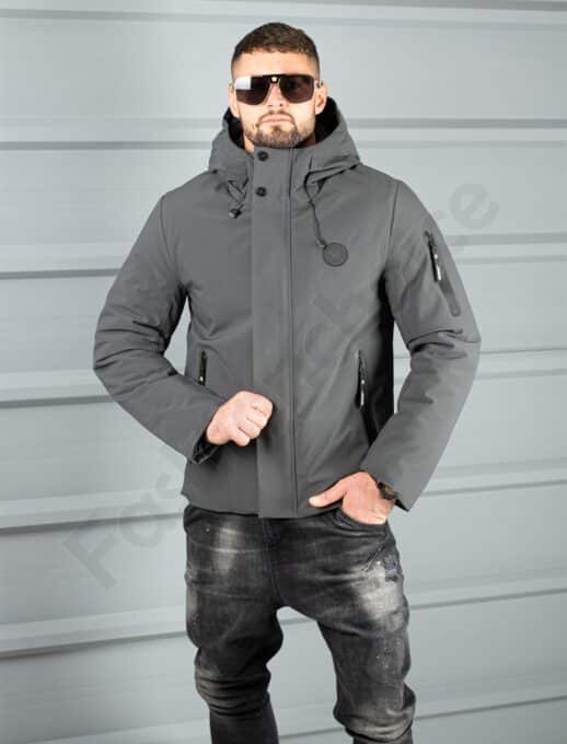 Geaca barbati pentru iarna cu guler inalt si gluga-grafit cod 5332-1