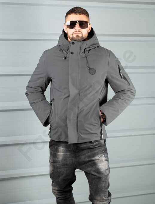 Geaca barbati pentru iarna cu guler inalt si gluga-grafit cod 5332-1