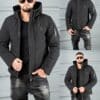 Geaca barbati pentru iarna cu guler inalt si gluga-negru cod 5332