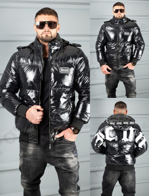 Geaca barbati bomber pentru iarna cu imprimeu pe spate-lac negru cod 25-33
