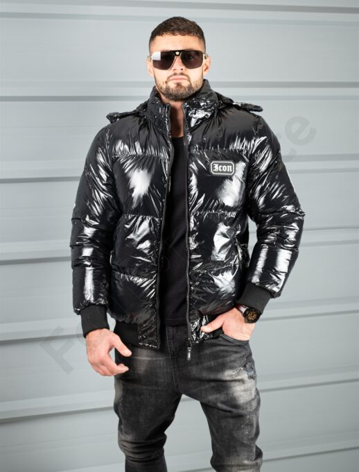 Geaca barbati bomber pentru iarna cu imprimeu pe spate-lac negru cod 25-33