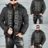 Geaca groasa pentru barbati cu gluga si inscris modern-negru cod 1356