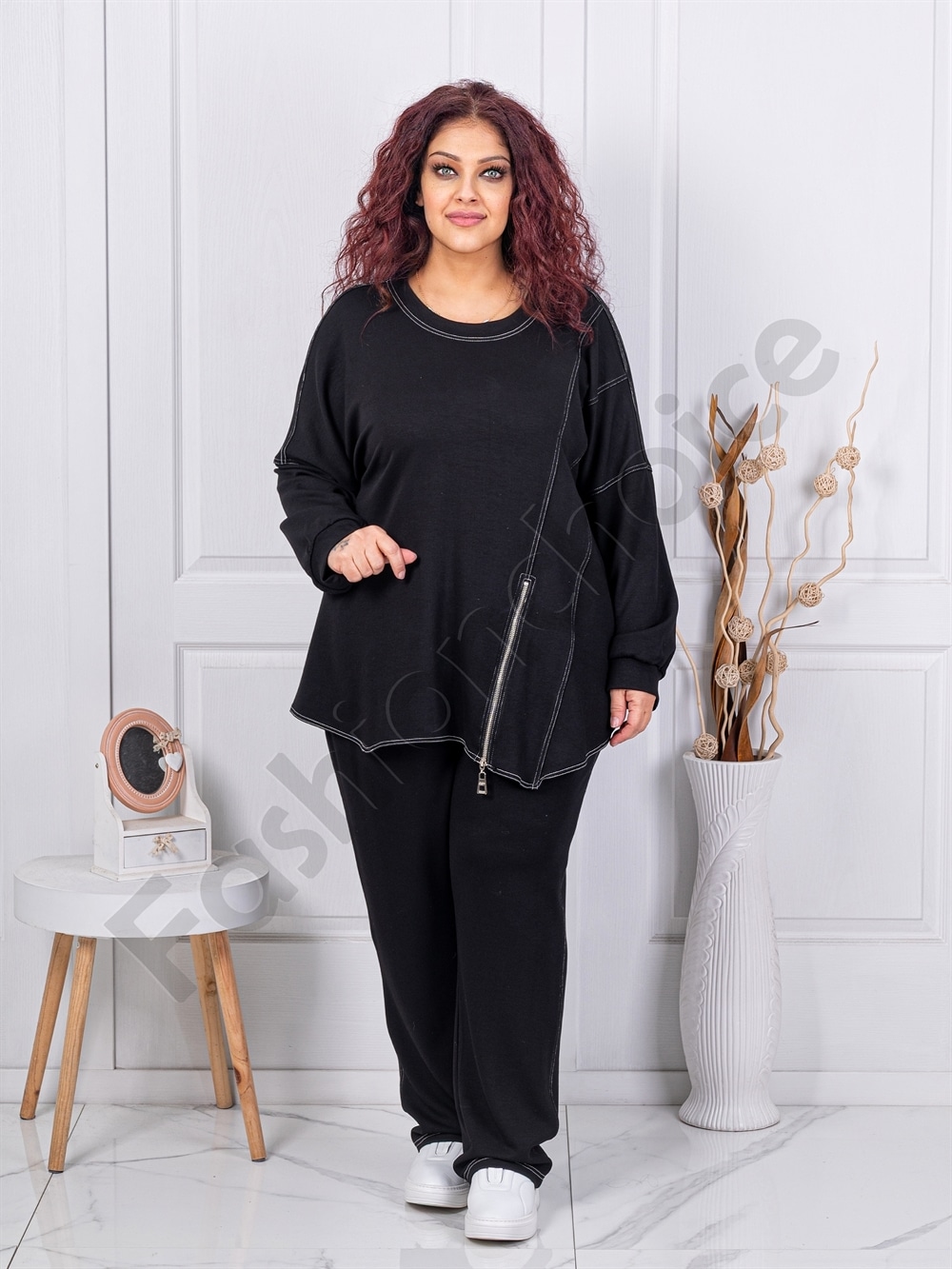 Compleu maxi sport-elegant cu fermoar decorativ cod 23052