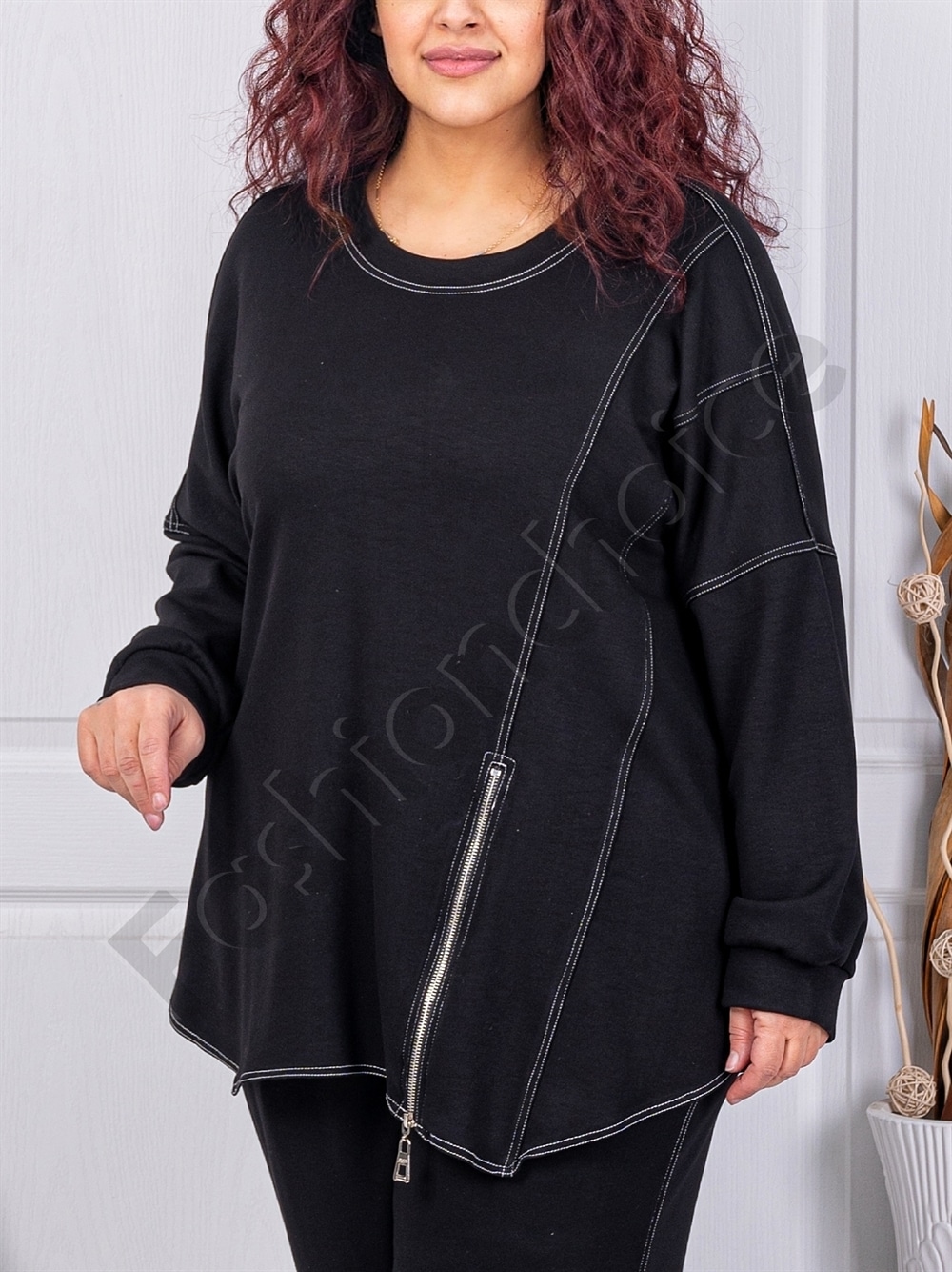 Compleu maxi sport-elegant cu fermoar decorativ cod 23052