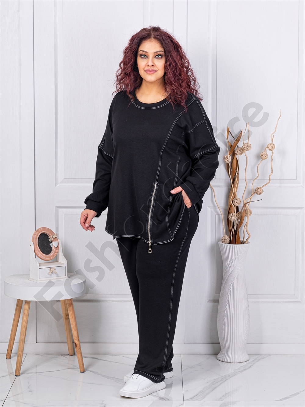 Compleu maxi sport-elegant cu fermoar decorativ cod 23052