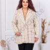 Sacou maxi elegant cu imrpimeu pepit-bej cod 5031-1