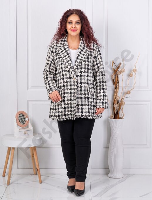 Sacou maxi elegant cu imrpimeu pepit-negru cod 5031