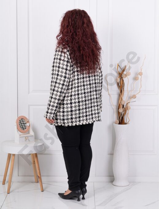 Sacou maxi elegant cu imrpimeu pepit-negru cod 5031