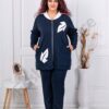 Compleu maxi cu aplicatie cauciucat cu frunze-albastru inchis cod 1476-2