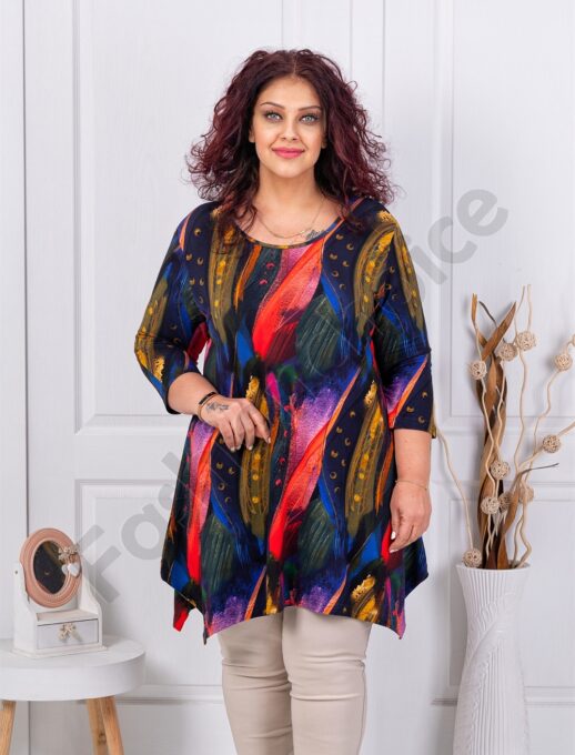 Tunica maxi cu elastan si imprimeu multicolor cod 25116-3