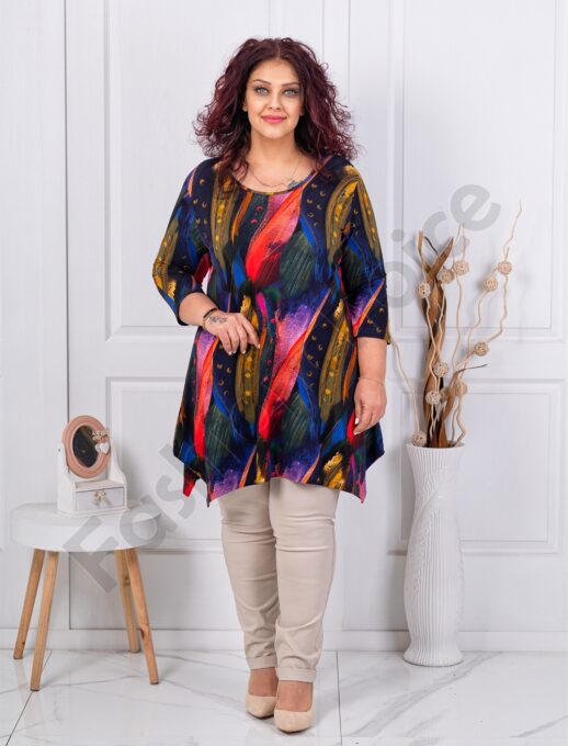 Tunica maxi cu elastan si imprimeu multicolor cod 25116-3
