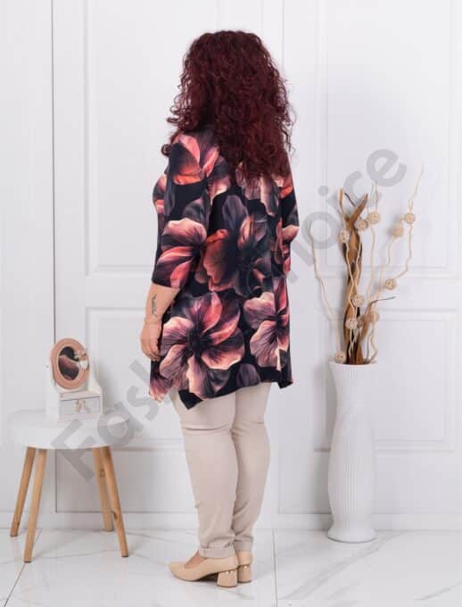 Tunica maxi cu elastan si imprimeu floral-roz cod 25116-4