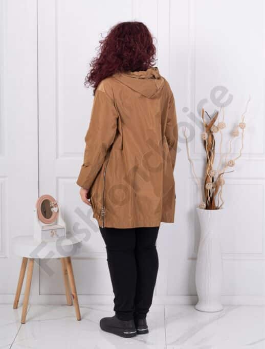 Trenci maxi din fas cu fermoare metalice-camel cod 9436-2
