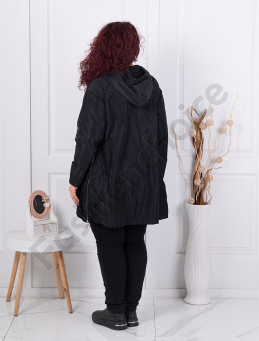 Trenci maxi din fas cu fermoare metalice-negru cod 9436