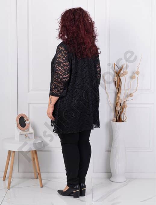 Set elegant cu blazer din dantela si bluza-negru-cod 1321
