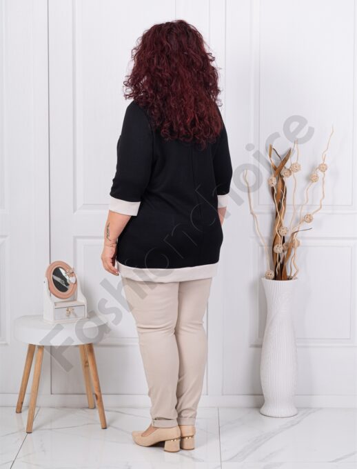 Tunica maxi cu elastan si guler elegant cu nasturi-negru cod 261475-4