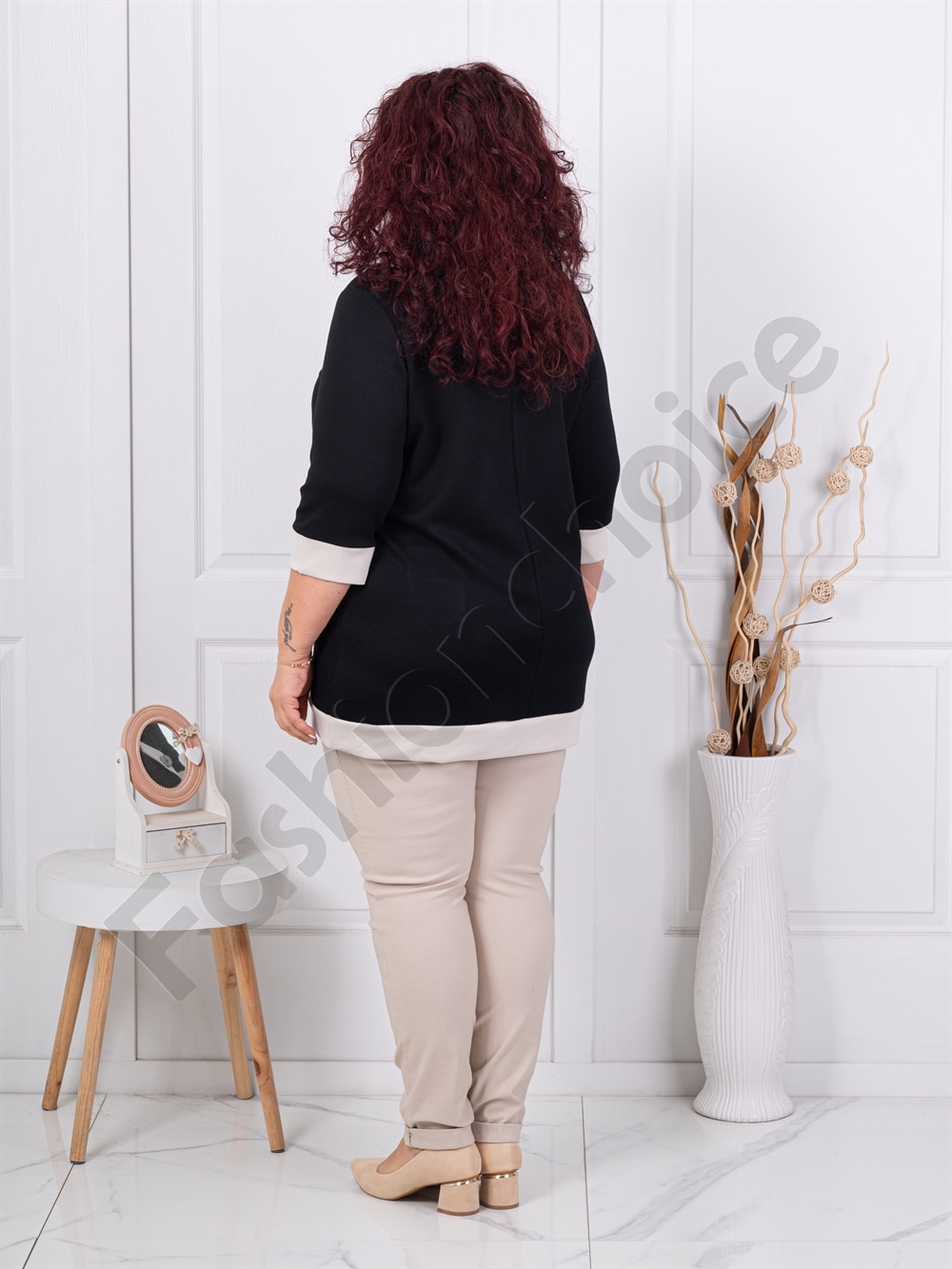 Tunica maxi cu elastan si guler elegant cu nasturi-negru cod 261475-4
