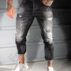 Blugi pentru barbati Skinny Fit cu efect prespalat-negru cod 8090