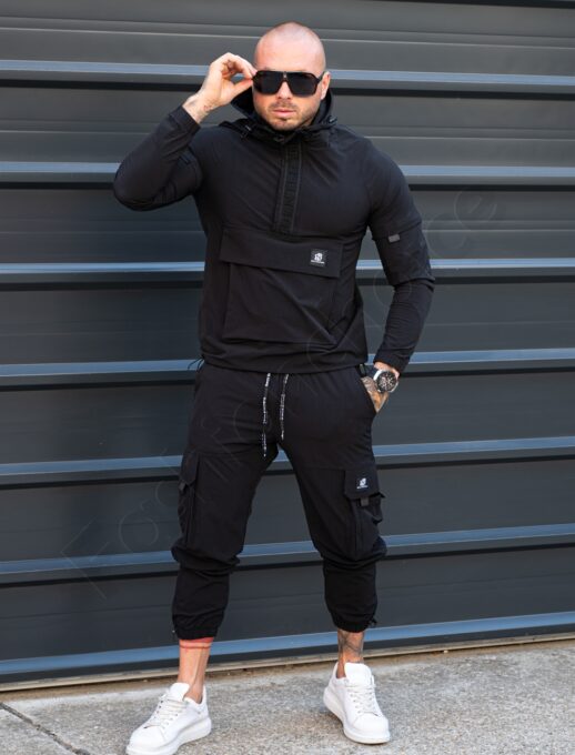 Compleu pentru barbati din fas cu hanorac hoodie si gluga-negru cod 257111