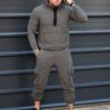 Compleu pentru barbati din fas cu hanorac hoodie si gluga-kaki cod 257111-1