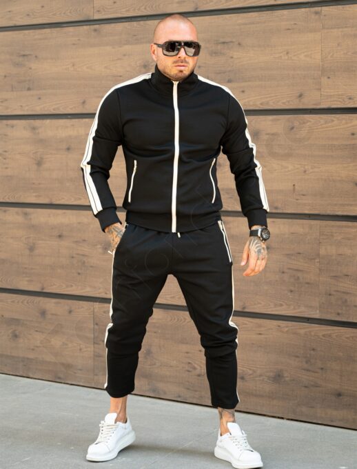 Compleu sport pentru barbati cu banda constrastanta-negru cod 5131