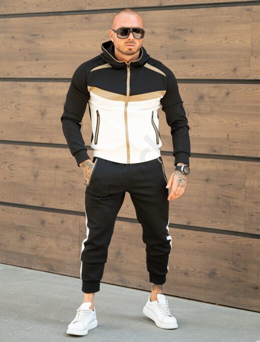 Compleu sport pentru barbati in trei culori cu gluga-negru cod 5137