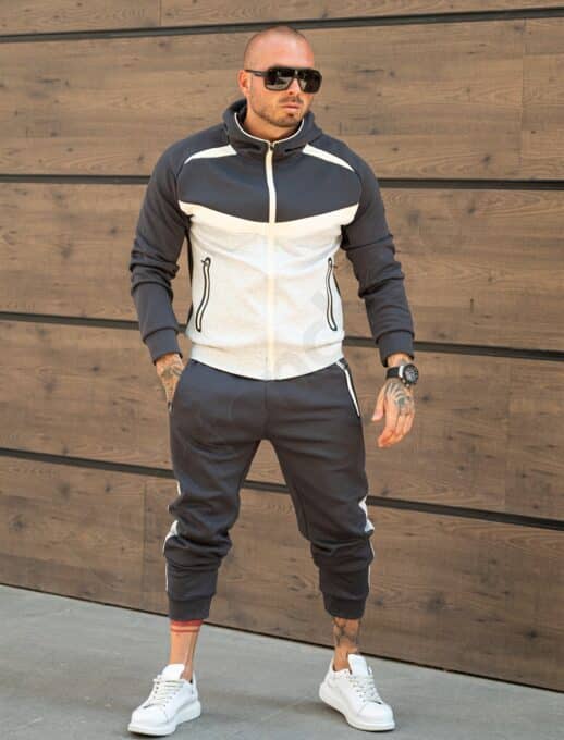 Compleu sport pentru barbati in trei culori cu gluga-gri inchis cod 5137-2