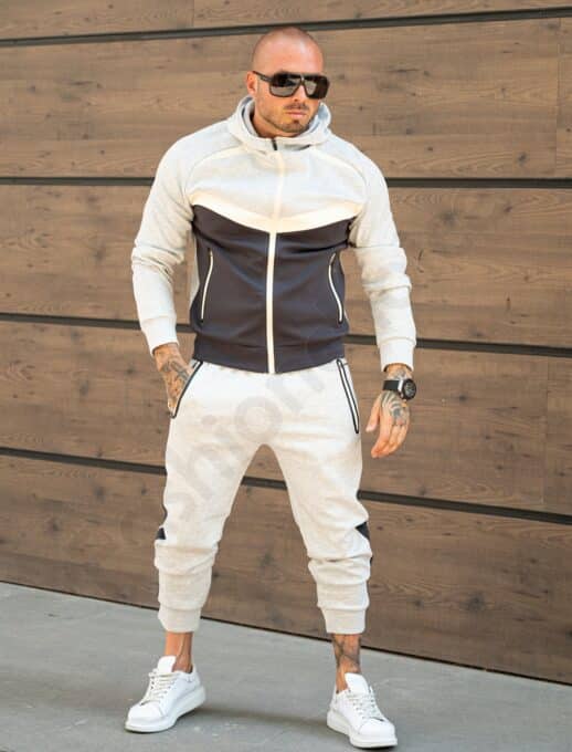 Compleu sport pentru barbati in trei culori cu gluga-gri deschis cod 5137-1