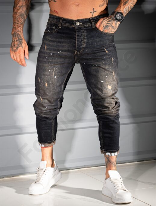 Blugi Skinny fit pentru barbati cu efect rupt si stropi albi /34-42/ cod 2108